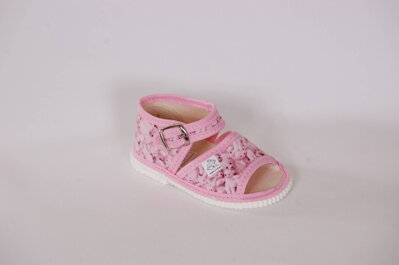 Textilné sandálky s otvorenou špicou - ružový macko