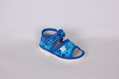 Textilné sandálky s otvorenou špicou a zapínaním na suchý zips - modré čísla
