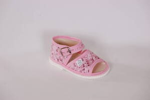Textilné sandálky s otvorenou špicou - ružový macko