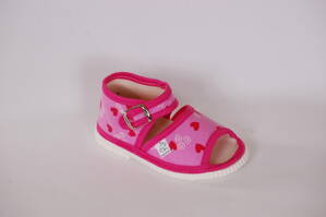 Textilné sandálky s otvorenou špicou - ružové so srdiečkami